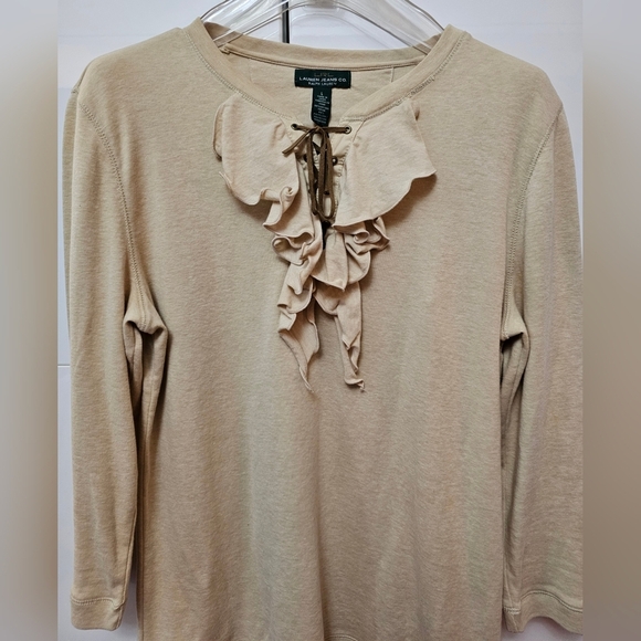 Lauren Ralph Lauren Tan Ruffle Long Sleeve Top - Picture 3 of 7